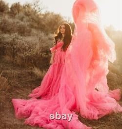 Flying Evening Gown Charming Watermelon Pink Off Shoulder Tulle Prom party gown