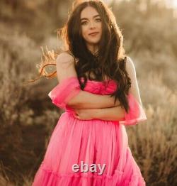 Flying Evening Gown Charming Watermelon Pink Off Shoulder Tulle Prom party gown