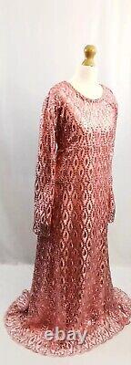 Handmade Coral Pink Embellished Net And Satin Two Piece Set Dress Size L