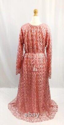 Handmade Coral Pink Embellished Net And Satin Two Piece Set Dress Size L
