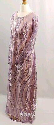 Handmade, Pink And Purple Embellished Net With Satin Dress Two Piece Size S