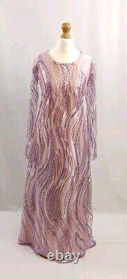 Handmade, Pink And Purple Embellished Net With Satin Dress Two Piece Size S