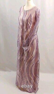 Handmade, Pink And Purple Embellished Net With Satin Dress Two Piece Size S