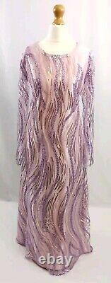 Handmade, Pink And Purple Embellished Net With Satin Dress Two Piece Size S