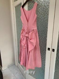 Laura Ashley Vintage Princess Dress Long Buttoned Back With Large Bow Pink M