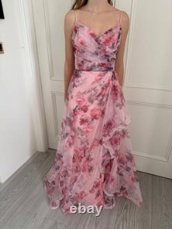 Long pink tulle prom dress with full skirt a front slit fits a uk size 6