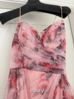 Long pink tulle prom dress with full skirt a front slit fits a uk size 6