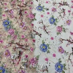 Luxury Pink Floral Embroidered Ball Gown Sequined Long Sleeve Prom Evening Dress