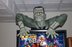 Monster Bash Pinball Machine Topper, Frankenstein, Led Eyes, On Wooden Platform