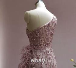 One Shoulder Feathered Embellished Party Wedding Evening Gown dress prom 10 UK