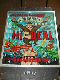 Original Bally'Hi Deal' Pinball Table Back Glass c. 1975 Framed King Kong Poker