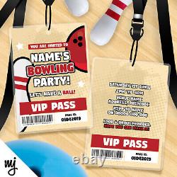 Personalised Bowling Sports Party Vip Passes Lanyards / Invitations Ten Pin Ball