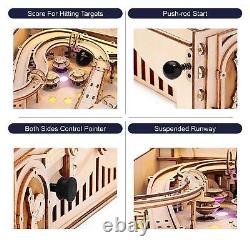 Pinball Machine Puzzle 3D DIY Wooden Model LED Self Assemble Arcade Game Build