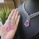 Pink Doublet Stone Necklace Set With Earrings White Gold Plated Jewelry Set