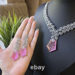 Pink Doublet Stone Necklace Set with Earrings White Gold Plated Jewelry Set