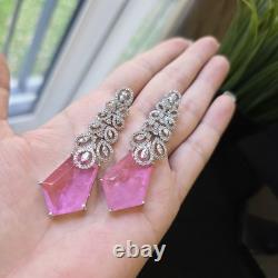 Pink Doublet Stone Necklace Set with Earrings White Gold Plated Jewelry Set