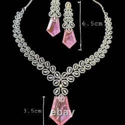 Pink Doublet Stone Necklace Set with Earrings White Gold Plated Jewelry Set
