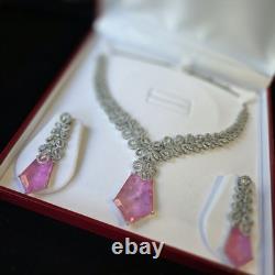 Pink Doublet Stone Necklace Set with Earrings White Gold Plated Jewelry Set