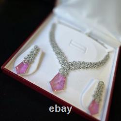 Pink Doublet Stone Necklace Set with Earrings White Gold Plated Jewelry Set