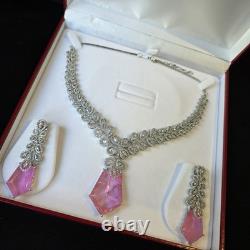Pink Doublet Stone Necklace Set with Earrings White Gold Plated Jewelry Set