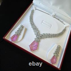Pink Doublet Stone Necklace Set with Earrings White Gold Plated Jewelry Set