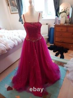 Pink prom ball gown Silk Size 8 With Embroidered Diamante Throughout With