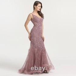 Plunge Neck Feathered Embellished Party Wedding Evening Gown dress prom 6-8 UK