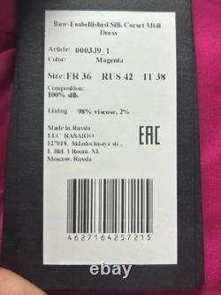 Rasario BNWT Pink Silk Midi Dress With Bow Size FR36 UK 6 RUS 42 IT38