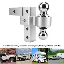 Silver Towing Trailer Hitch Mount With Dual Balls Lock Pins 6in Adjustable Drop