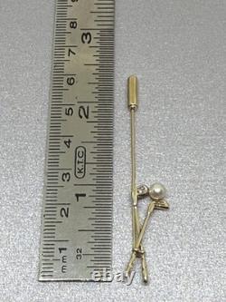 Solid 9ct Gold GOLFING stick pin Diamond Pearl Golf Ball full Hallmark 1.6g