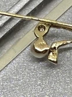 Solid 9ct Gold GOLFING stick pin Diamond Pearl Golf Ball full Hallmark 1.6g