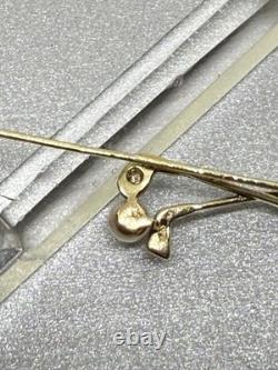 Solid 9ct Gold GOLFING stick pin Diamond Pearl Golf Ball full Hallmark 1.6g