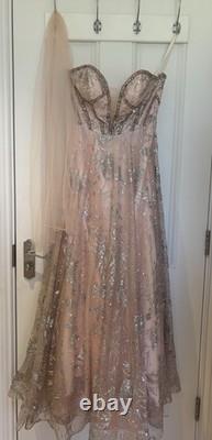 Stunning Sequin Evening Gown Nude/Blush with Silver Embellishment Size 10