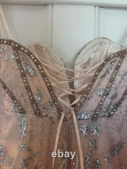 Stunning Sequin Evening Gown Nude/Blush with Silver Embellishment Size 10