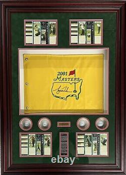 TIGER WOODS Signed Pin Flag 2000 The Open Champion + Balls Display FRAMED COA