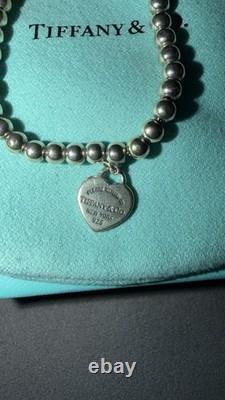 Tiffany & Co Return to Tiffany Heart Tag 925 Silver Bead Bracelet, Enamel