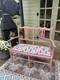 Two Seater Bench Painted Farrow And Ball Red Earth With Retro Pattern Seat
