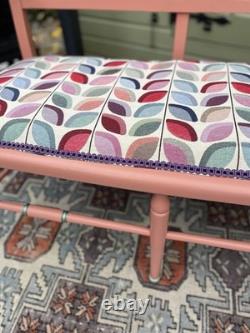 Two Seater Bench Painted Farrow And Ball Red Earth With Retro Pattern Seat