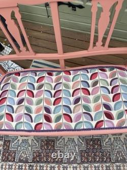 Two Seater Bench Painted Farrow And Ball Red Earth With Retro Pattern Seat