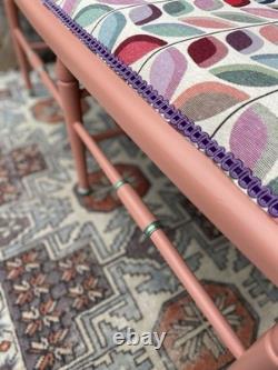 Two Seater Bench Painted Farrow And Ball Red Earth With Retro Pattern Seat