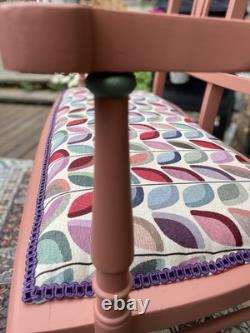 Two Seater Bench Painted Farrow And Ball Red Earth With Retro Pattern Seat