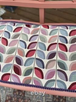 Two Seater Bench Painted Farrow And Ball Red Earth With Retro Pattern Seat