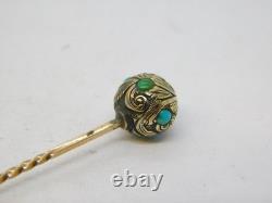 Victorian 15ct Yellow Gold & Turquoise Set Ball Form Stick Pin Antique c1860