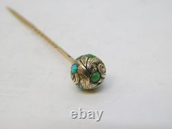 Victorian 15ct Yellow Gold & Turquoise Set Ball Form Stick Pin Antique c1860