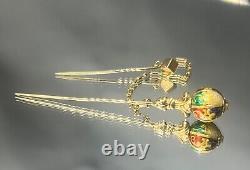 Victorian Austrian 14k Gold Stick Pin Circus Guilloche Enamel Ball Sceptre Dice