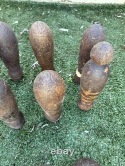 Victorian /Edwardian Pub Skittles Set 9 Wooden Pins 3 Balls Antique Tavern Game