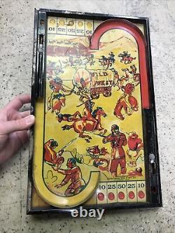 Vintage 1930s Tabletop Pinball Game Toy by Lindstrom Tool & Toy Co Wild West Tin