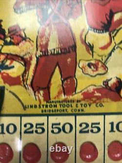 Vintage 1930s Tabletop Pinball Game Toy by Lindstrom Tool & Toy Co Wild West Tin