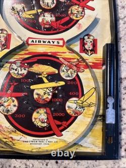 Vintage 1934 Airways Pinball Game withBingo Lindstrom Tool & Toy Co Airplane Sign