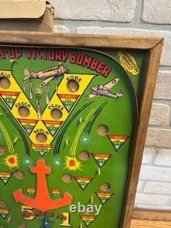 Vintage 1940s WWII Victory Bomber Poosh-M-Up Table Pinball Game with Original Box